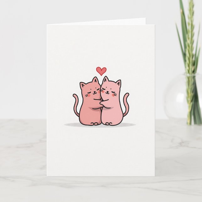Pink Cats Love Hug Card (Front)