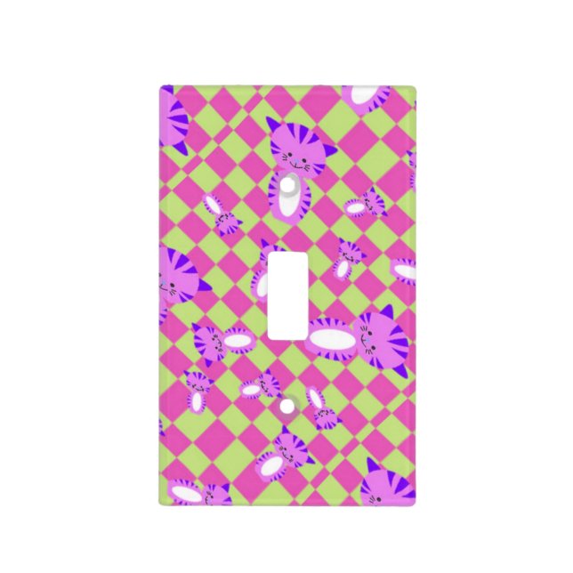 Pink cats on blocks pattern light switch cover (Front)