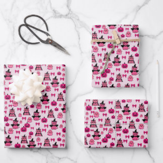 Pink Cats seamless Pattern Halloween Wrapping Paper Sheets