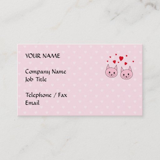 Customizable Pink cats with love hearts. business card templates