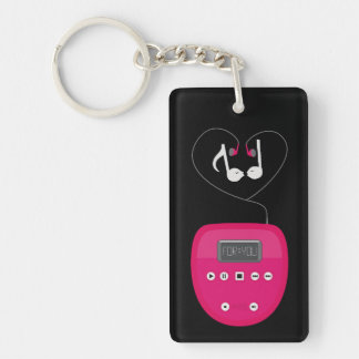 Pink CD Player with Earphones Kissing Keychain