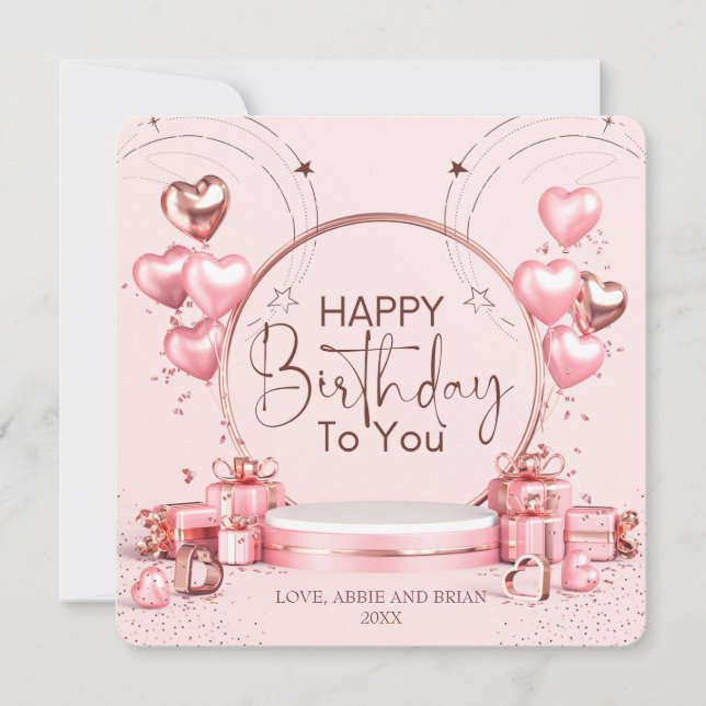 Pink Celebration Personalized Birthday Card (Front)
