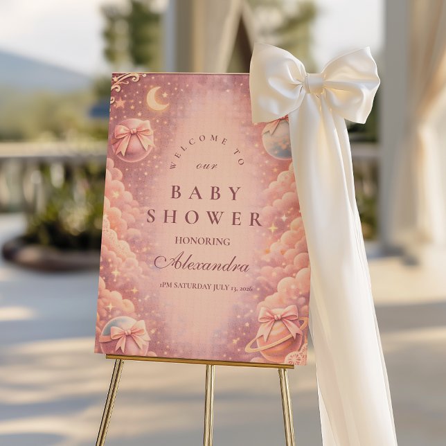 Pink Celestial Bows Clouds Baby Shower Foam Board (Creator Uploaded)