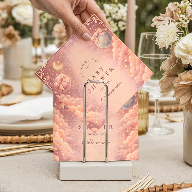 Pink Celestial Bows Clouds Baby Shower Napkins (Creator Uploaded)