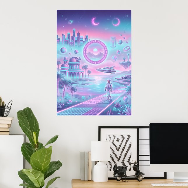 Pink Celestial Moon Dreamscape Poster (Home Office)