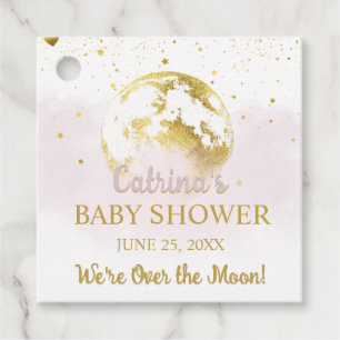 Pink Celestial Over the Moon and Stars Baby Shower Favor Tags
