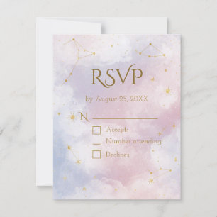  Pink Celestial RSVP Card   Watercolor Stars