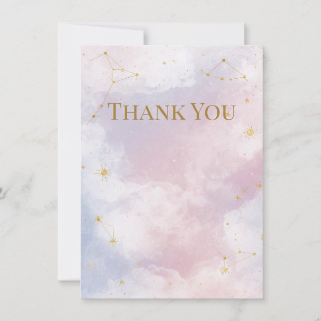  Pink Celestial Thank You Card | Watercolor Clouds (Front)