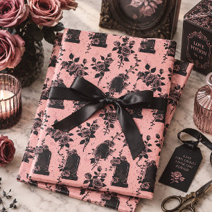 Pink Cemetery Roses Gothic Wrapping Paper Sheets