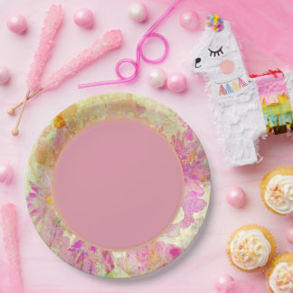Pink Center Watercolor Floral Paper Plates
