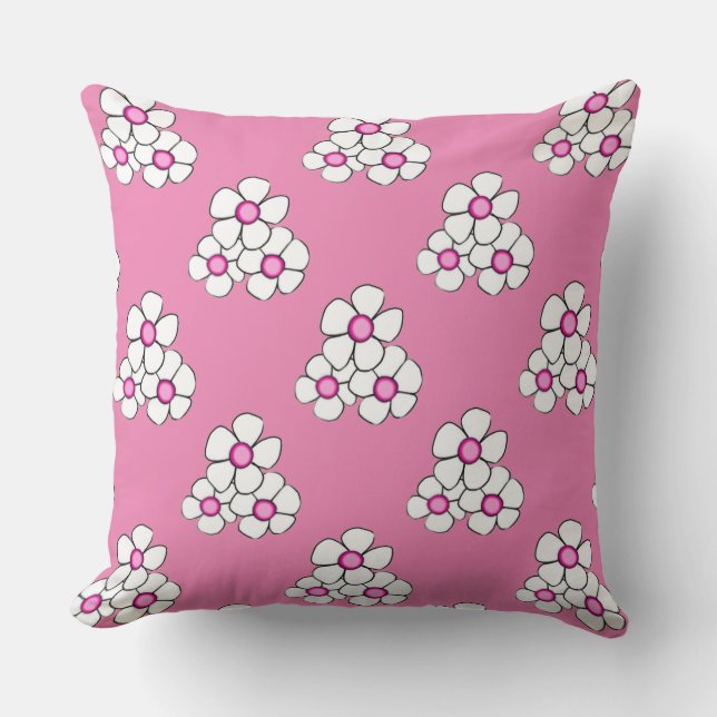 Pink Centered Daisy Square Pillow (Front)