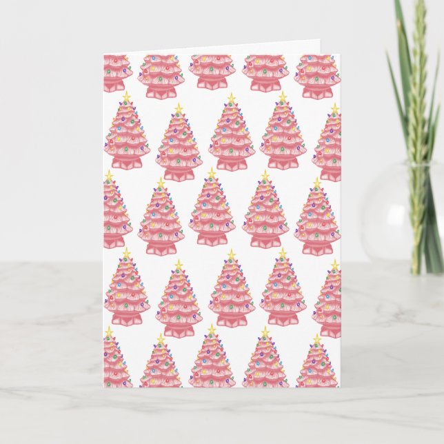 Pink Ceramic Xmas Trees Card (Front)