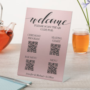pink ceremony seating chart bar menu qr code  pedestal sign