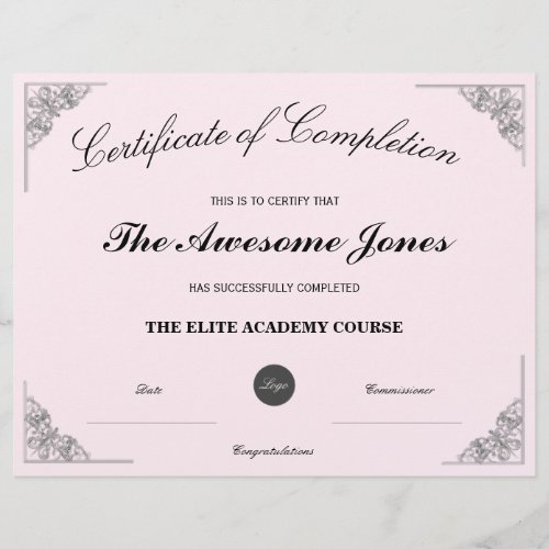 Pink Certificate of Completion with Custom Logo