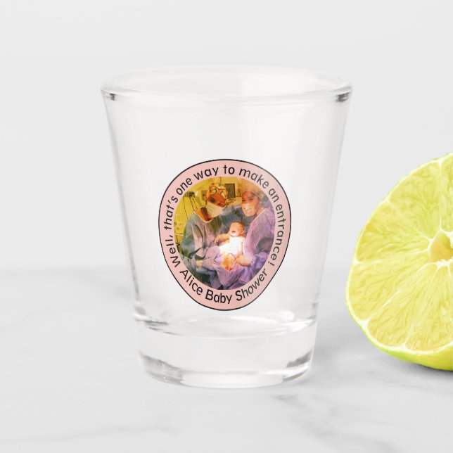 Pink Cesarean Birth Personalized Baby Shower Gift  Shot Glass (Front)