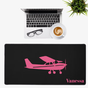Pink Cessna Airplane Girly Aviation Custom Office Desk Mat