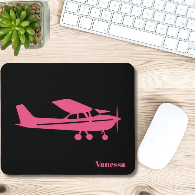 Pink Cessna Airplane Girly Aviation Custom Office Mouse Pad (perfect gift for her)
