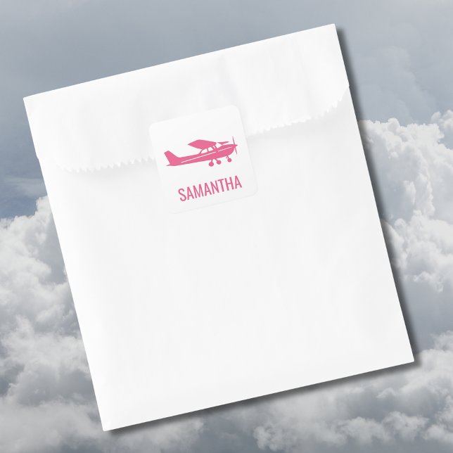 Pink Cessna Airplane Girly Chic Fun Custom Square Sticker (Creator Uploaded)