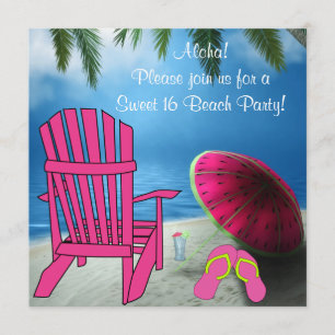 Pink Chair Flip Flops Sweet 16 Beach Party Invitation