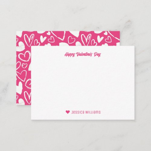Pink Chalk Doodle Heart Pattern Valentines Day Note Card