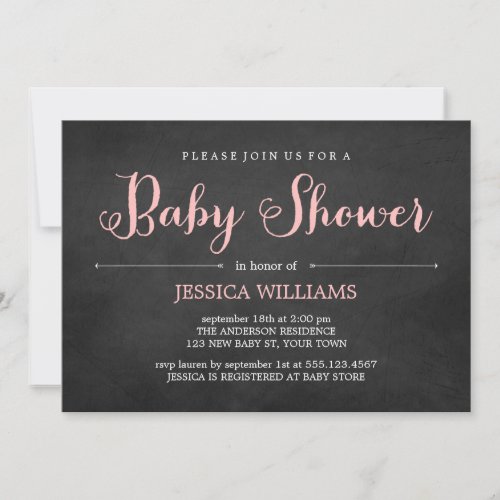 Pink Chalkboard Baby Shower Invitation