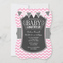 Pink Chalkboard Chevron Baby Shower Invite