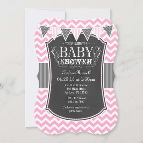 Pink Chalkboard Chevron Baby Shower Invite