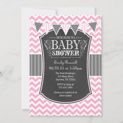 Pink Chalkboard Chevron Baby Shower Invite
