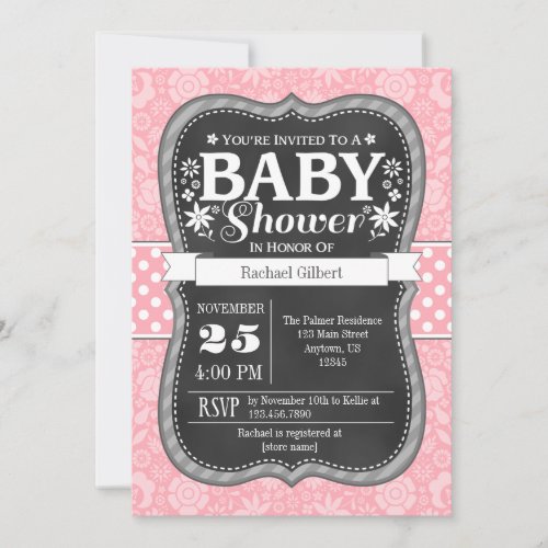 Pink Chalkboard Floral Baby Shower Invite