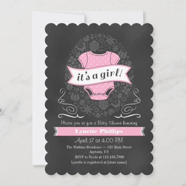 Pink Chalkboard Girl Baby Shower Invite (Front)