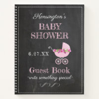 Pink Chalkboard Look Cute Baby Shower Guest Book |