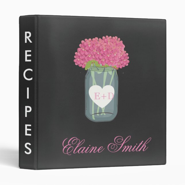 Pink Chalkboard Mason Jar Bridal Recipe Folder (Front/Spine)