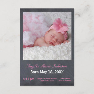 Pink Chalkboard Photo - 3x5 Birth Announcement