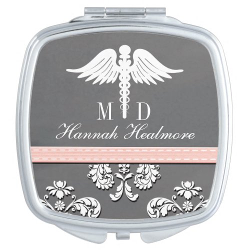 Pink Chalkboard Physician Doctor MD Caduceus Mirror For Makeup