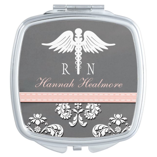 Pink Chalkboard Registered Nurse RN Caduceus Compact Mirror (Front)