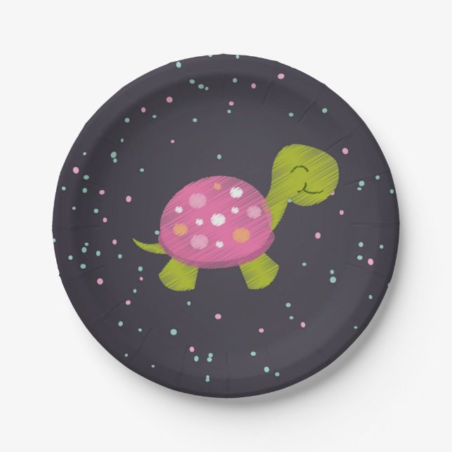 Pink Chalkboard Turtle Party Plate (Front)