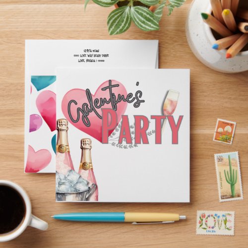 Pink Champagne and Ice Bucket Galentine Party  Envelope