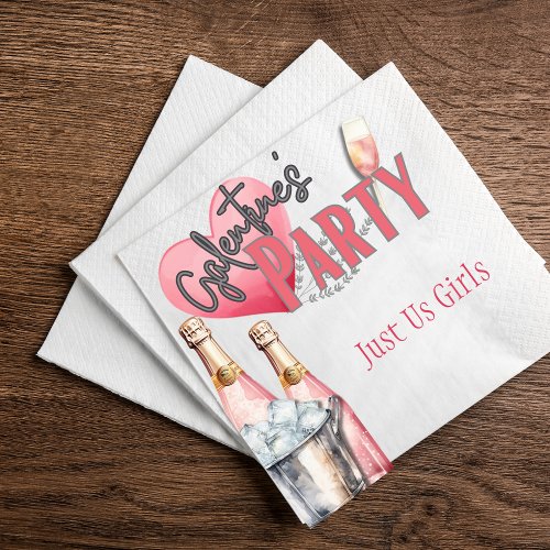 Pink Champagne and Ice Bucket Galentine Party  Napkins