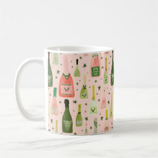Pink Champagne and Stars Pattern Coffee Mug