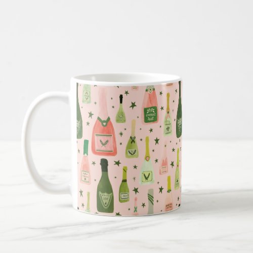 Pink Champagne and Stars Pattern Coffee Mug