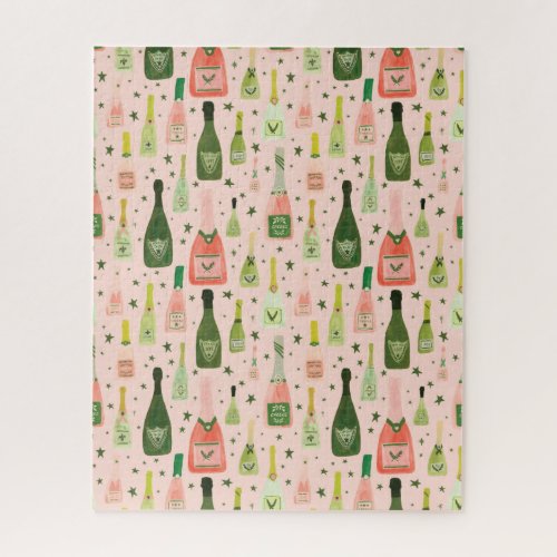 Pink Champagne and Stars Pattern Jigsaw Puzzle