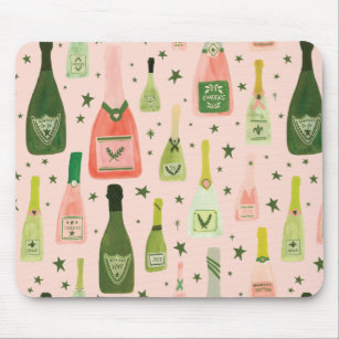 Pink Champagne and Stars Pattern Mouse Pad