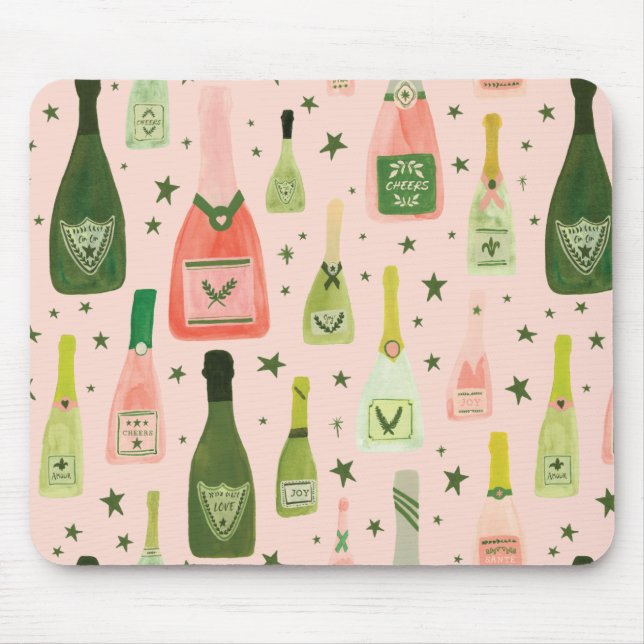 Pink Champagne and Stars Pattern Mouse Pad (Front)