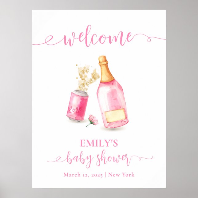 Pink Champagne Beer Girl Baby Shower Welcome   Poster (Front)