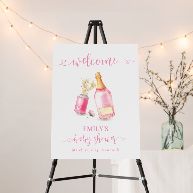 Pink Champagne Beer Girl Baby Shower Welcome Sign  (In Situ (Stand))