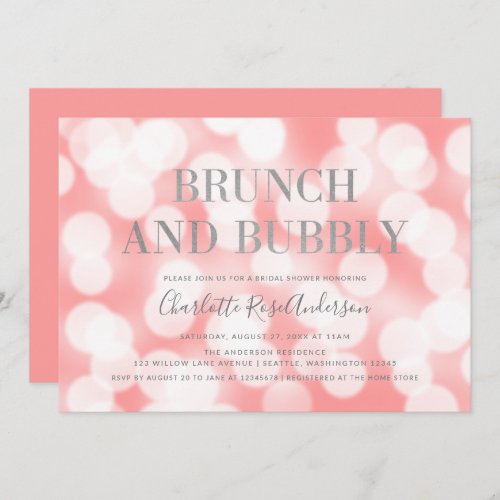 Pink Champagne Bokeh Brunch  Bubbly Bridal Shower Invitation