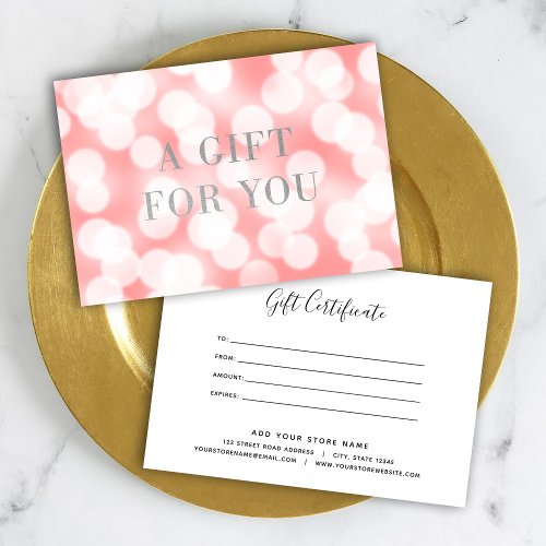 Pink Champagne Bokeh Lights Gift Certificate