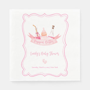Pink Champagne Bottles Feet Frame Baby Shower  Napkins