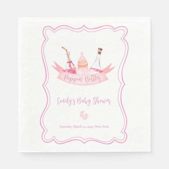 Pink Champagne Bottles Feet Frame Baby Shower  Napkins (Front)