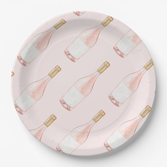 Pink Champagne Bridal Shower Bachelorette Party Paper Plates (Front)